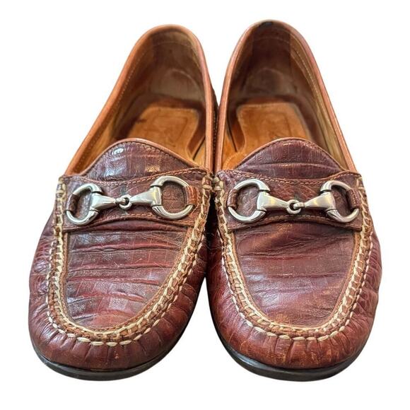 Martin Dingman Mens Driving Loafer US 8M 8 Brown Alligator Horsebit Leather Shoe - Picture 5 of 11